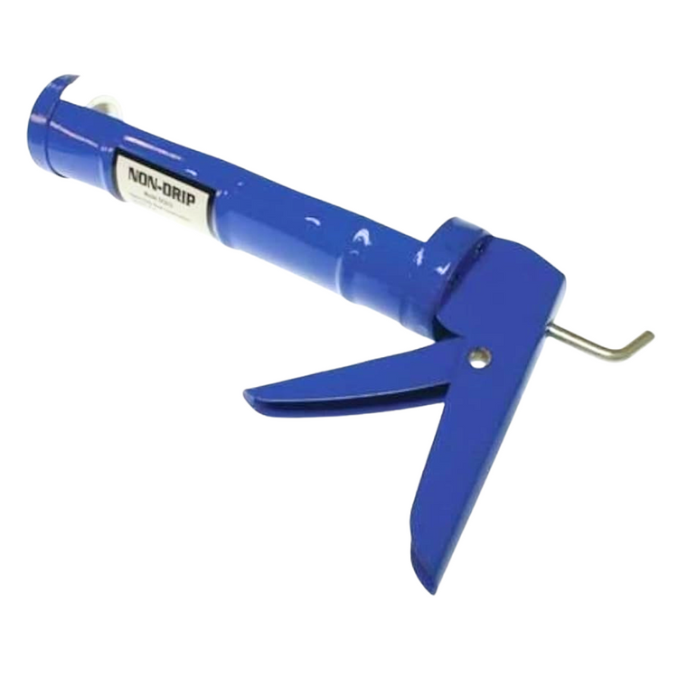 Manual caulking gun from Farmacias Savia for applying sealant, featuring a sturdy handle and metal frame for precise caulking work.