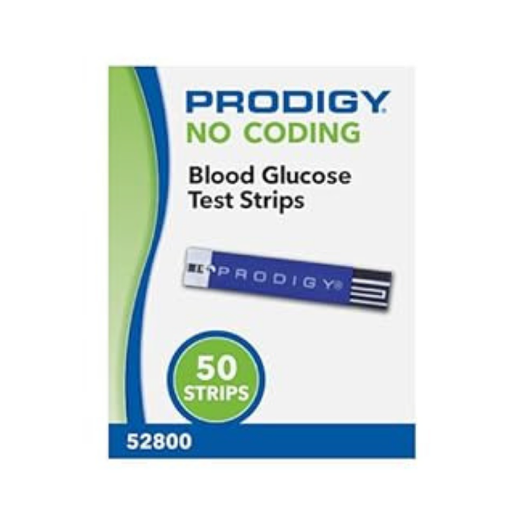 Prodigy No Coding Blood Glucose Test Strips by Farmacias Savia, 50 count, medical testing device for blood sugar monitoring