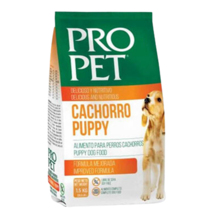 Pro Pet puppy dog food in 3.3 lb bag, featuring kibble from Farmacias Savia&