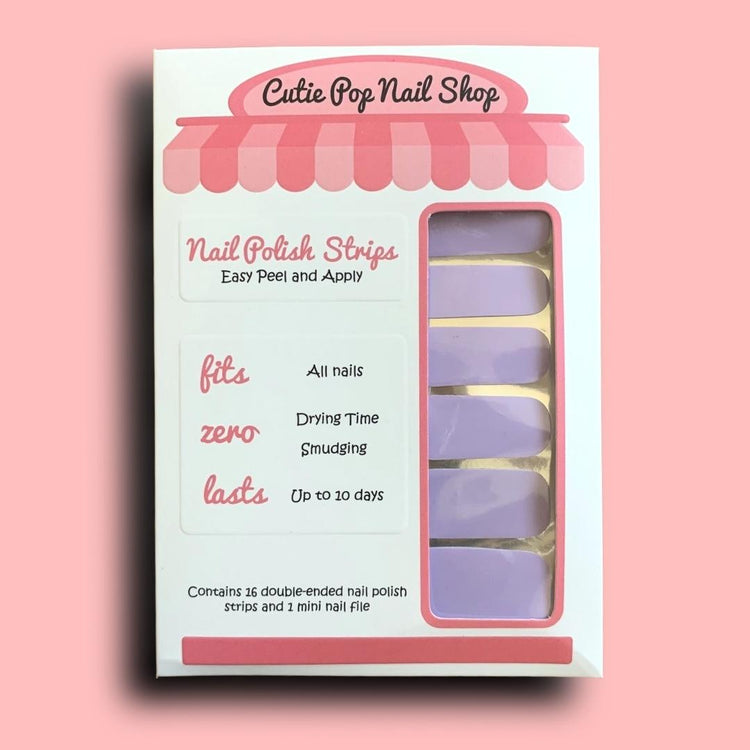 Periwinkle Cutie Pop Nail Shop nail strips displayed on a white background, showcasing vibrant, colorful nail art designs.