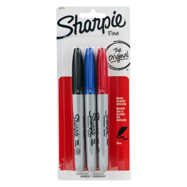 Set of four Sharpie Fine & Ultra Fine Markers in assorted colors, Escolar brand, with chisel tips for versatile marking.