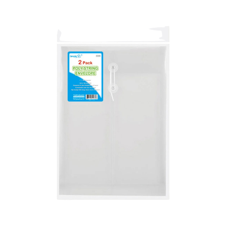 Set of two plastic school envelopes with secure flaps, ideal for organizing and storing documents or assignments.
