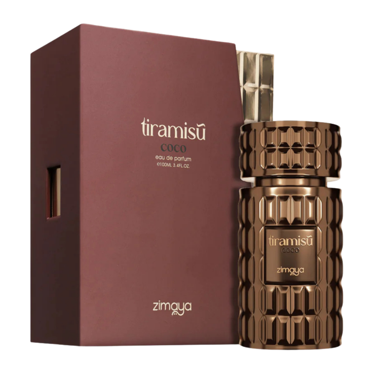 Unisex Afnan Tiramisu Coco perfume bottle with elegant packaging, 3.4oz Eau de Parfum by Farmacias Savia.