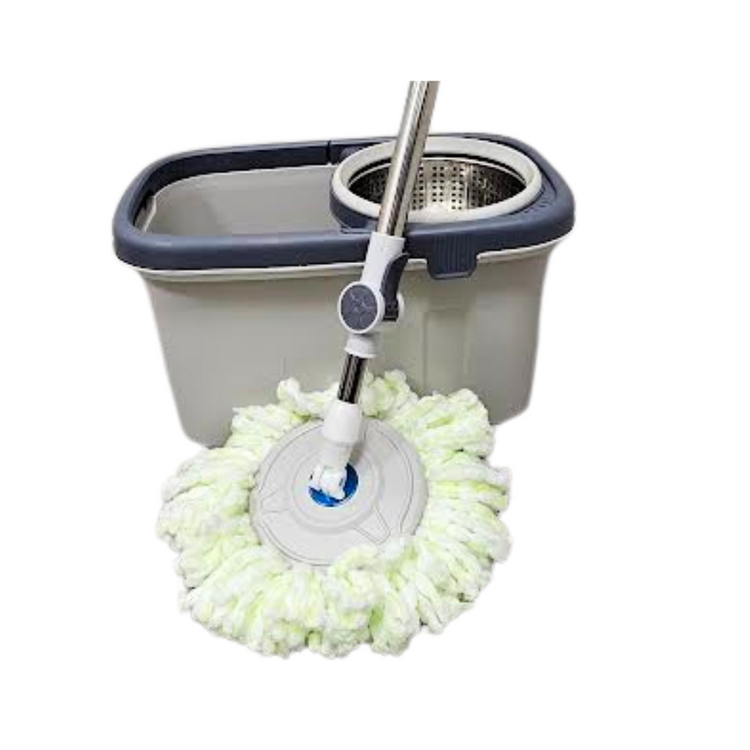 Farmacias Savia Twist Mop and Bucket cleaning system with handle and spinning mop head, ready for household cleaning.