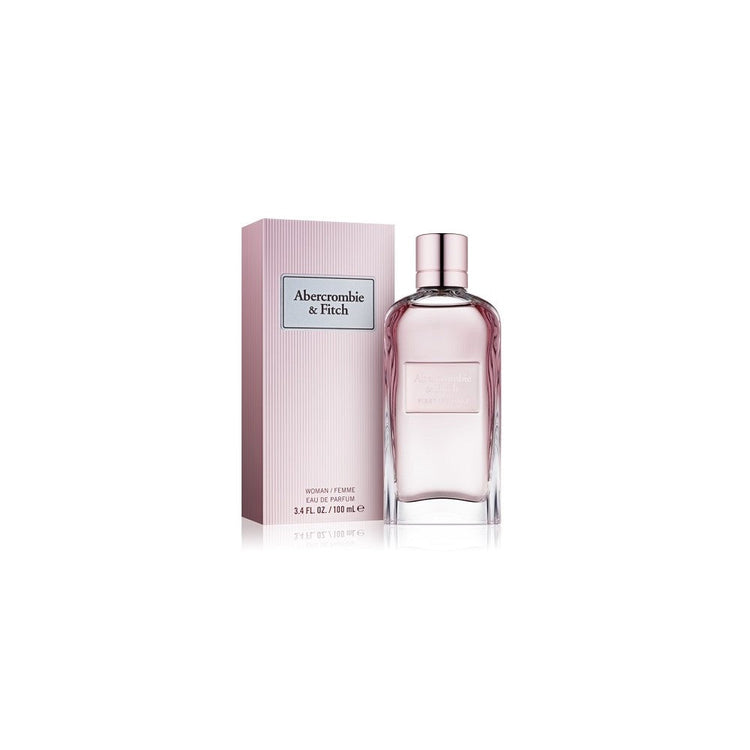 Abercrombie & Fitch First Instinct Eau de Parfum for Women in a 100 ml bottle, with a sleek glass design and fragrance cap.