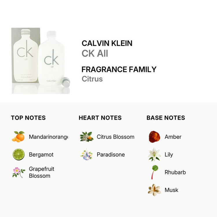 Calvin Klein All Eau de Toilette for Men spray bottle, 6.7 oz, with sleek packaging and modern design.