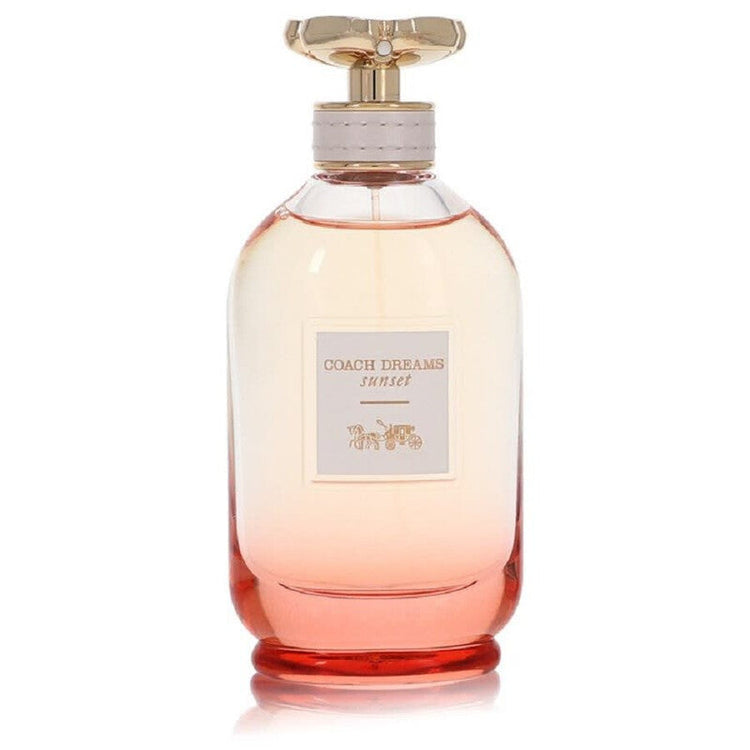Coach Ladies Dreams Sunset EDP spray 3 oz, tester bottle with floral and fruity notes, elegant packaging, fragrance for women.