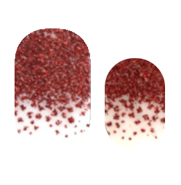 Glitter ombre red nail strips by Cutie Pop Nail Shop with shimmering red and pink gradient design on a white background.