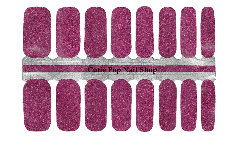 Magenta Magic glitter nail strips by Cutie Pop Nail Shop, featuring vibrant magenta with sparkling glitter design.