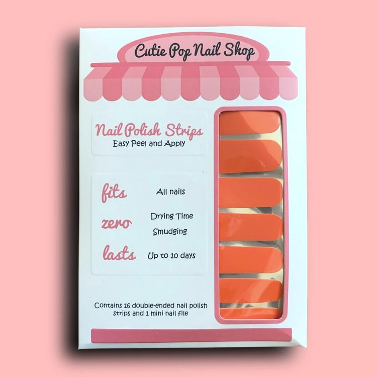Orange you happy? Cutie Pop Nail Shop nail strips in vibrant orange with playful design, perfect for a fun manicure.