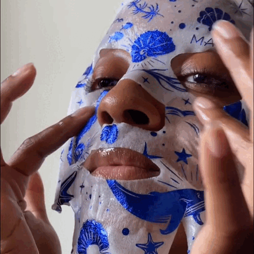 Maree Hydrating Collagen Face Mask on a woman’s face, providing a fresh, glowing, and youthful skin appearance.