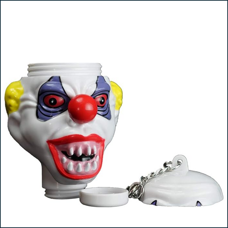 Insane Labz Funnel Keychain featuring a clown design, displayed alongside shirts, shakers, and bags with the Insane Labz branding.