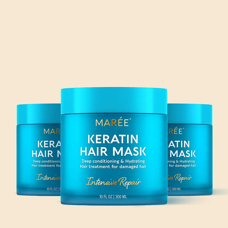Maree Keratin Hair Mask for damaged hair, deep conditioning treatment with creamy texture and rich formula for repair.