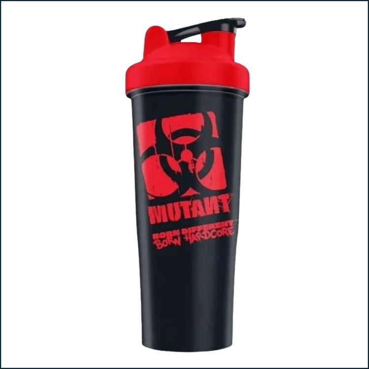Black Mutant Born Hardcore Deluxe 1L/35oz shaker cup with secure lid and mixing ball for protein shakes and supplements.