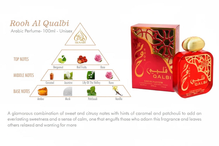 Rooh Qalbi perfume spray for women in 100ml bottle, floral and oriental fragrance by Farmacias Savia.
