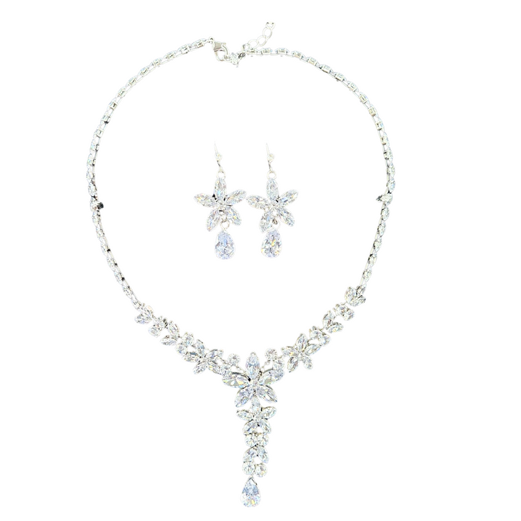 Estrella Crystal floral jewelry set with matching necklace and earrings, featuring sparkling floral design in elegant style.