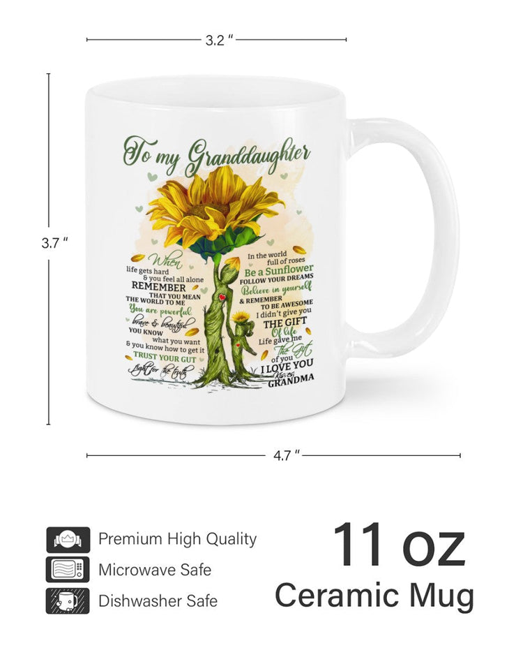 11oz ceramic mug featuring a heartfelt design for granddaughter, gift from grandma, by TEELUVS.COM.
