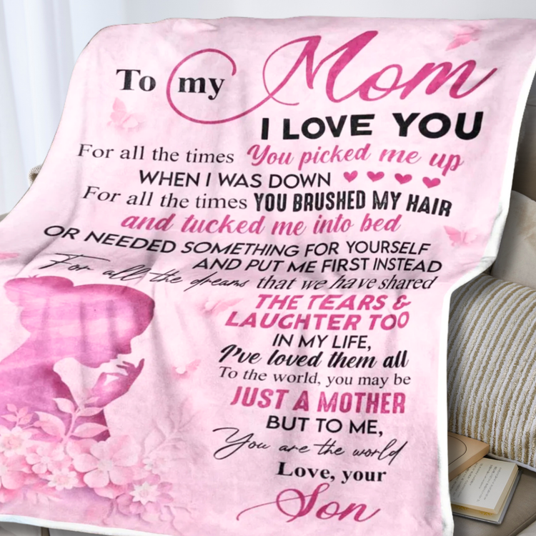 Fleece blanket for son, a special gift from mom, featuring soft fabric and a 30x40 inch size, perfect for cozy comfort.