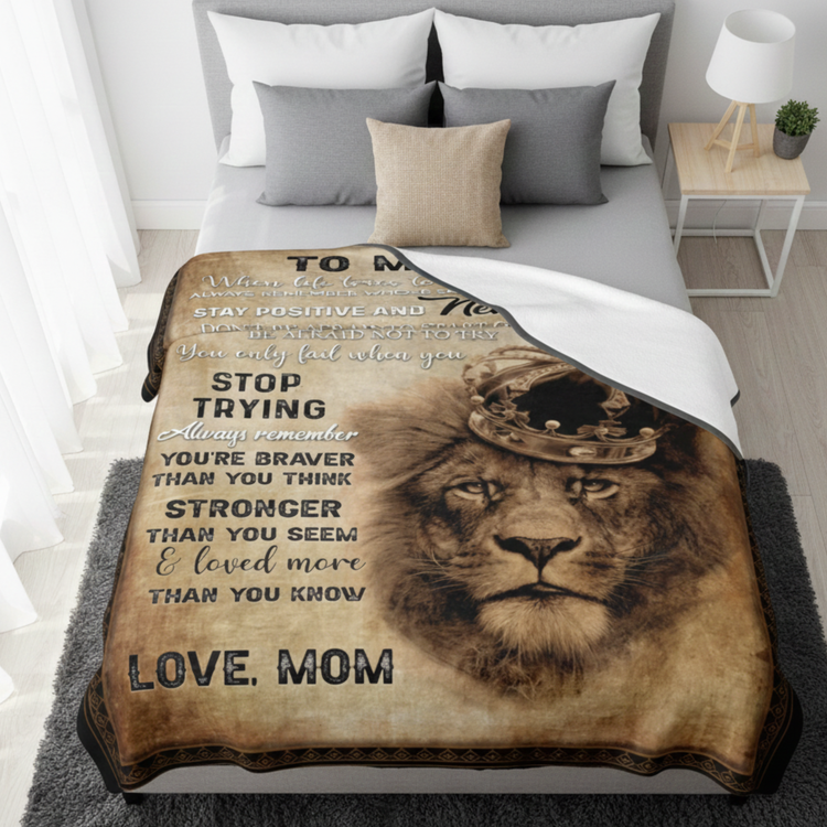 Fleece gift blanket for son with heartfelt message, 30x40 inches, soft and cozy, from TEELUVS.COM, perfect for a gentle hug from mom.