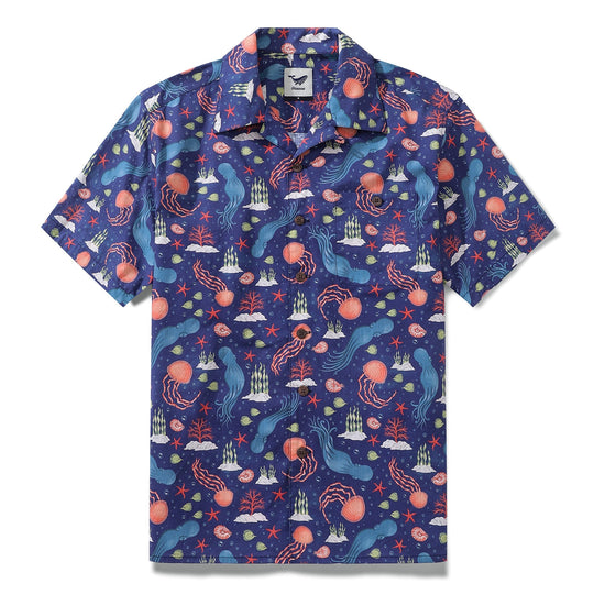 Summer Hawaiian Shirt For Men Underwater Cotton Beach Shirt Camp Collar