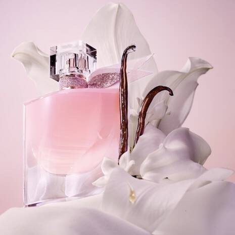 Lancome La Vie Est Belle Vanille Nude Eau de Parfum 1.7oz bottle with elegant packaging and floral accents.