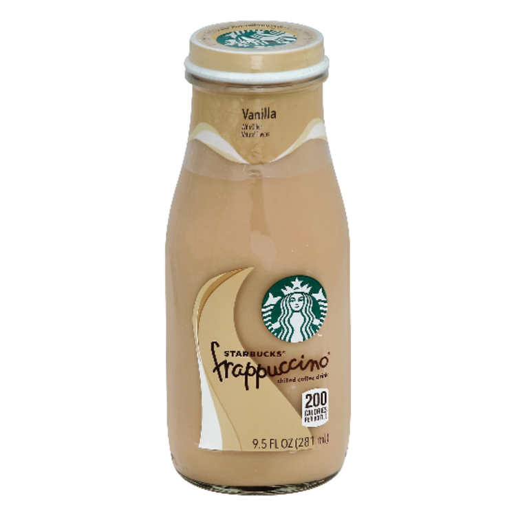 Starbucks Frappuccino Vanilla Coffee Drink 9.5oz bottle from Farmacias Savia, featuring a vanilla-flavored coffee beverage.