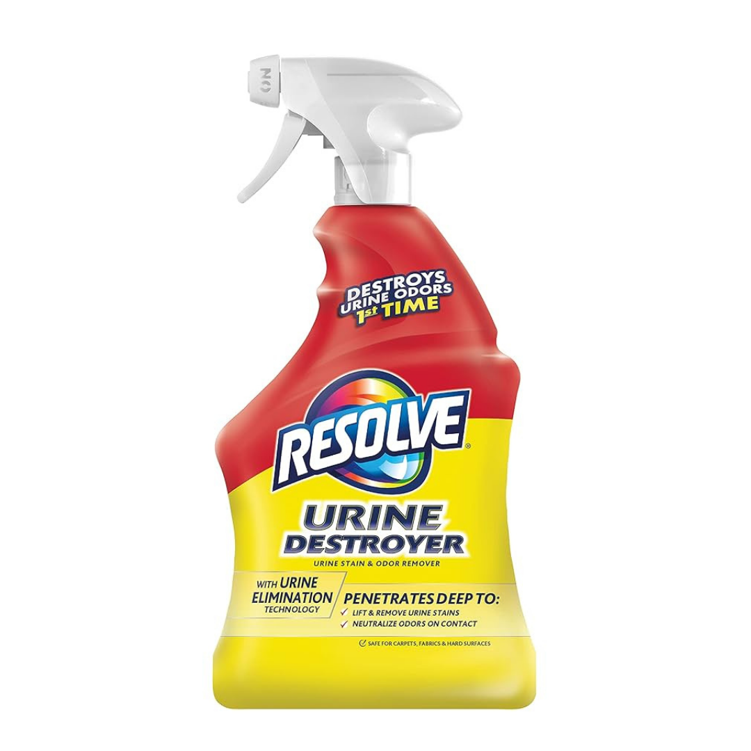 Farmacias Savia Resolve Urine Destroyer Carpet Cleaner Spray 32oz for pet stain and odor removal on carpets.