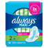 Always MAXI SIZE 2 MAX PROTECTION pads in a pack of 18, featuring long design for added comfort and reliable protection.