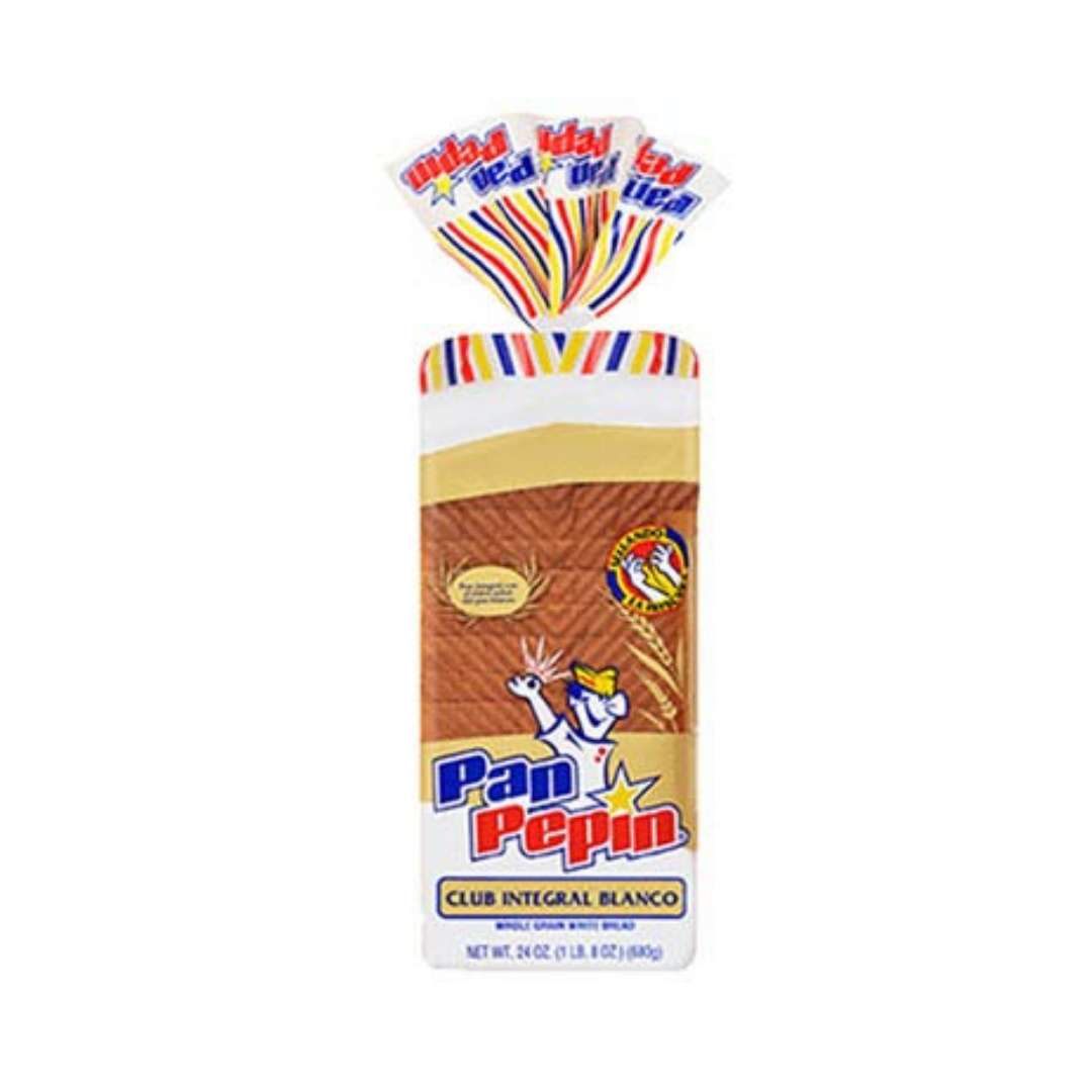 White wheat bread Pan Pepín by Farmacias Savia, 24oz, showing the loaf with a golden crust and soft interior.