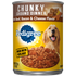 Canned Pedigree Chopped Ground Dog Food with beef, bacon, and cheese in 13.2oz size, featuring a colorful label and dog food image