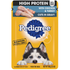 Canned Pedigree high protein wet dog food with chicken and turkey in gravy, 3.5 oz, in a metal pet food can