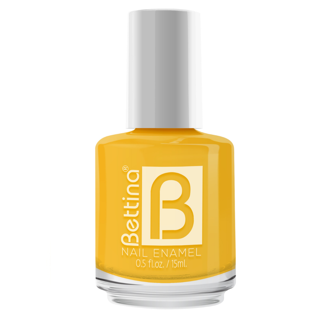 Bettina yellow nail polish bottle from Farmacias Savia with bright yellow nail lacquer visible in the image.