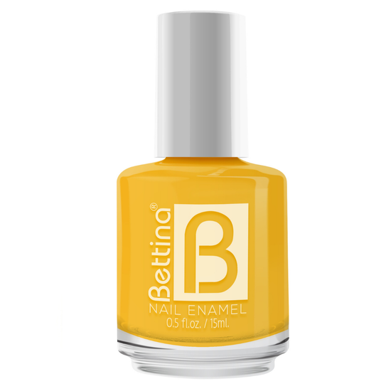 Bettina yellow nail polish bottle from Farmacias Savia with bright yellow nail lacquer visible in the image.