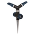 Gilmour Poly Whirling Sprinkler with metal spike for watering lawns and gardens, adjustable spray pattern, durable plastic construction.