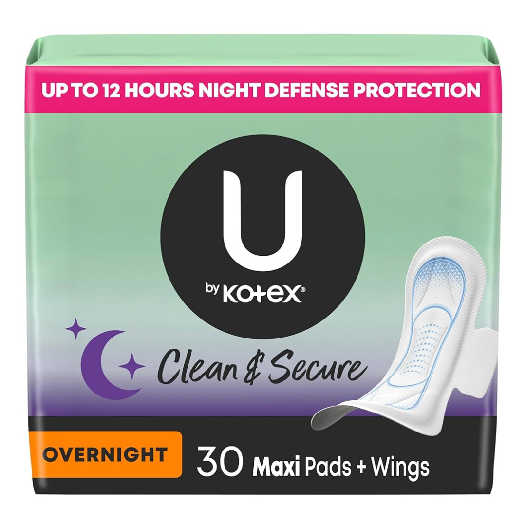 Farmacias Savia KOTEX Overnight Pads with Wings, 30 count, in packaging showing the pads with wings and product branding.