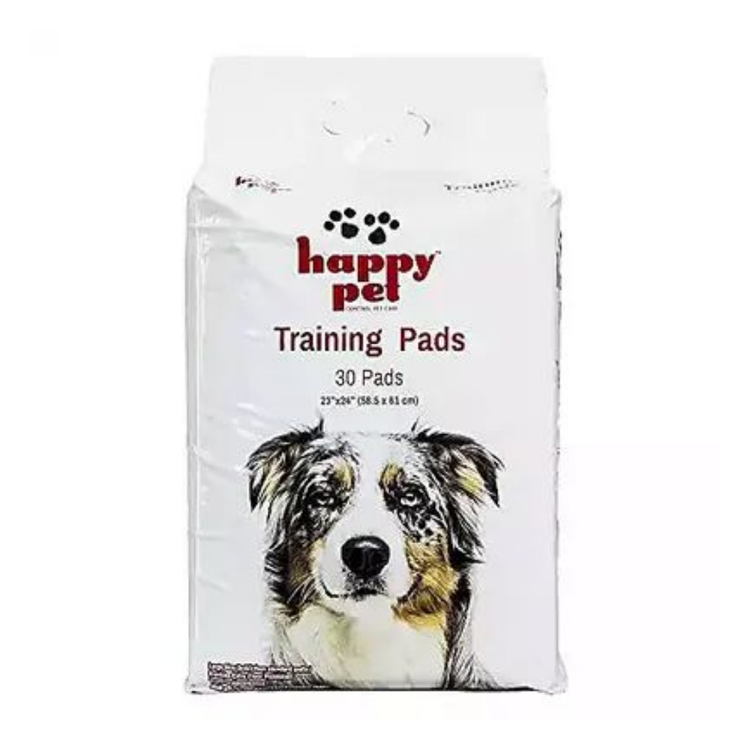 Happy Pet Training Pads, 30-count, incontinence pads for pets, from Farmacias Savia, designed for easy indoor training and hygiene.