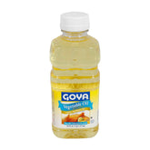 Vegetable soybean oil for cooking from Goya, ideal for frying and baking, in a 16 fl oz bottle, displayed in a kitchen setting.