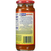 Goya Sofrito base with tomato, onion, pepper, cilantro, and garlic in a 12 oz jar, used for flavorful cooking.