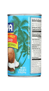 Coco cream in 15 oz can, Goya brand, smooth and creamy for desserts and drinks, shown in a close-up image.