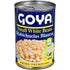 Small white beans in a can, Goya habichuelas blancas pequeñas, 15.5 oz, in a labeled can with a white and blue design.