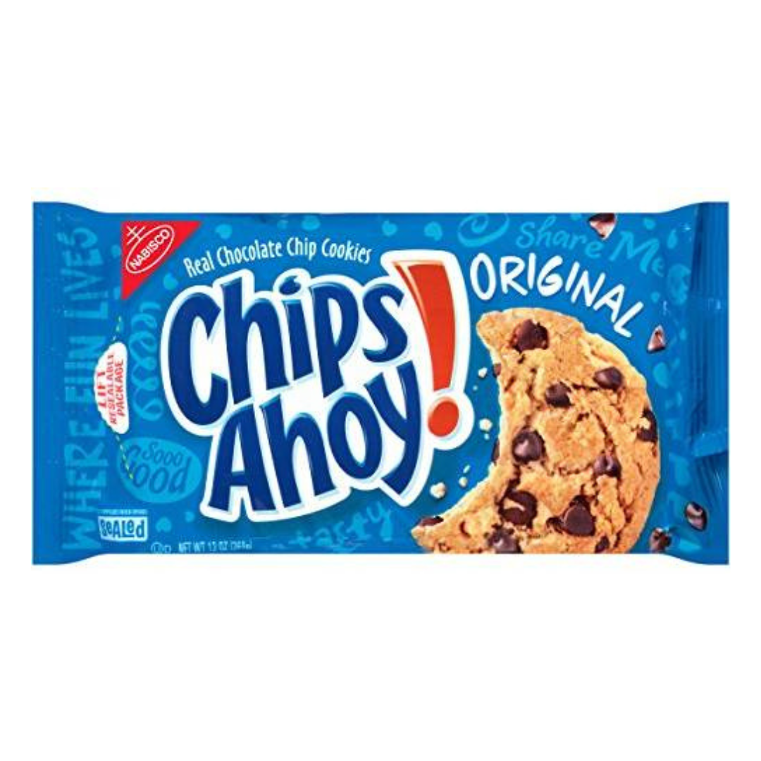 Nabisco Chips Ahoy! Original cookies in a 13oz package, featuring crunchy chocolate chip cookies with a golden-brown appearance.