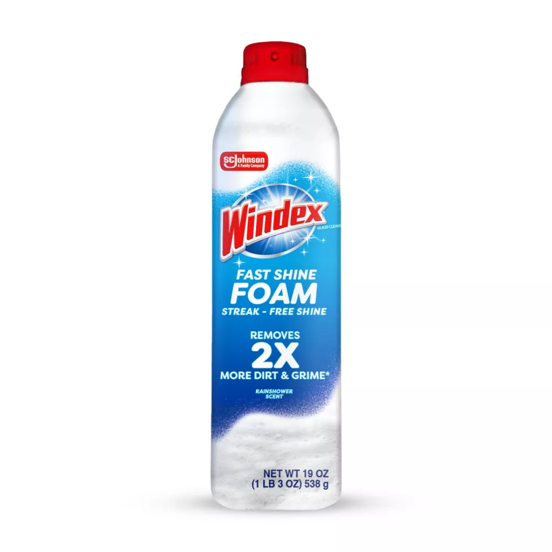 Farmacias Savia Windex Fast Shine Foam Glass Cleaner aerosol spray 19oz, clear foam for sparkling clean glass surfaces
