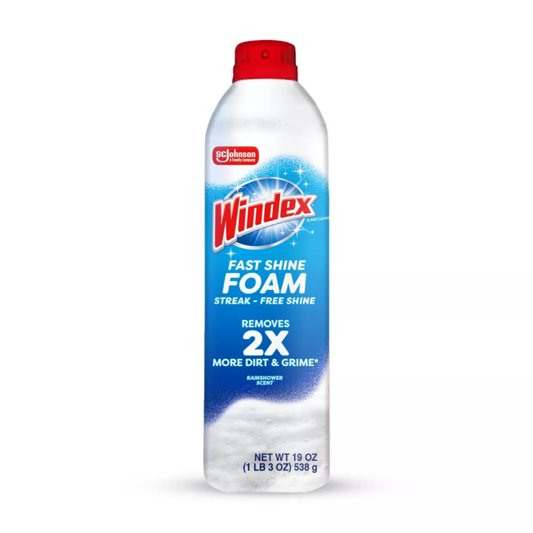 Farmacias Savia Windex Fast Shine Foam Glass Cleaner aerosol spray 19oz, clear foam for sparkling clean glass surfaces