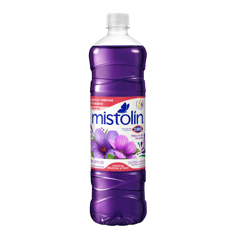 Farmacias Savia Mistolin Lavanda 28oz multipurpose cleaner bottle with lavender-scented liquid for cleaning surfaces
