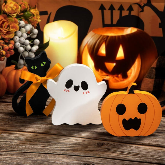 Cute Halloween table decorations with spooky tiered tray decor, featuring themed indoor decor from Outlets Yiume for festive celebrations.