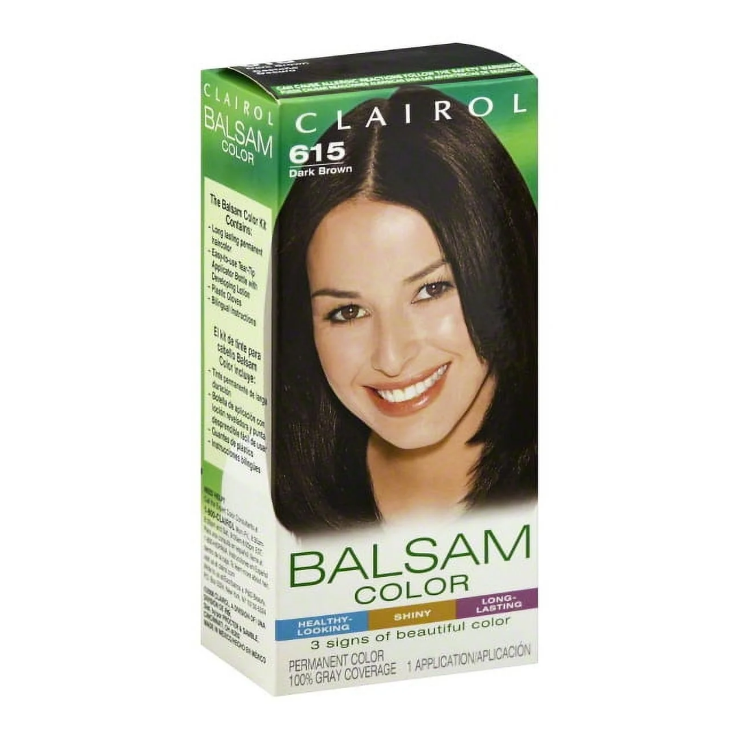 Clairol Balsam Color Variety kit with dark brown hair dye and conditioner for vibrant, natural-looking hair color.