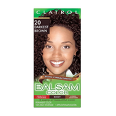 Clairol Balsam Color Variety kit with dark brown hair dye and applicator bottle, for easy at-home hair coloring.