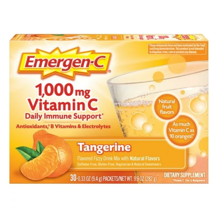 Emergen-C Vitamin C daily immune support supplement in tangerine flavor, 1000mg, 30 count, from Farmacias Savia.