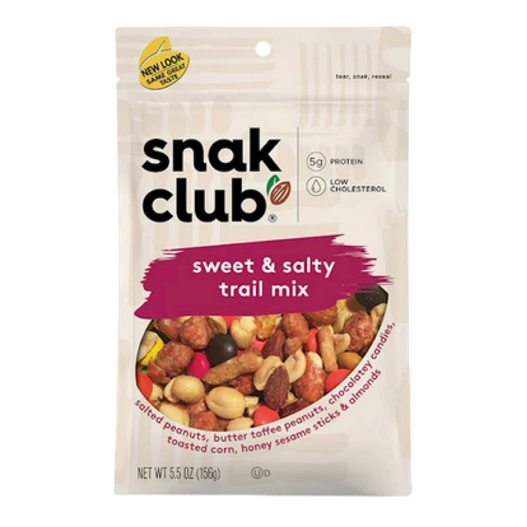 La Comprita Snack Club Sweet & Salty Trail Mix in 2.75oz bag with nuts, dried fruits, and seeds.