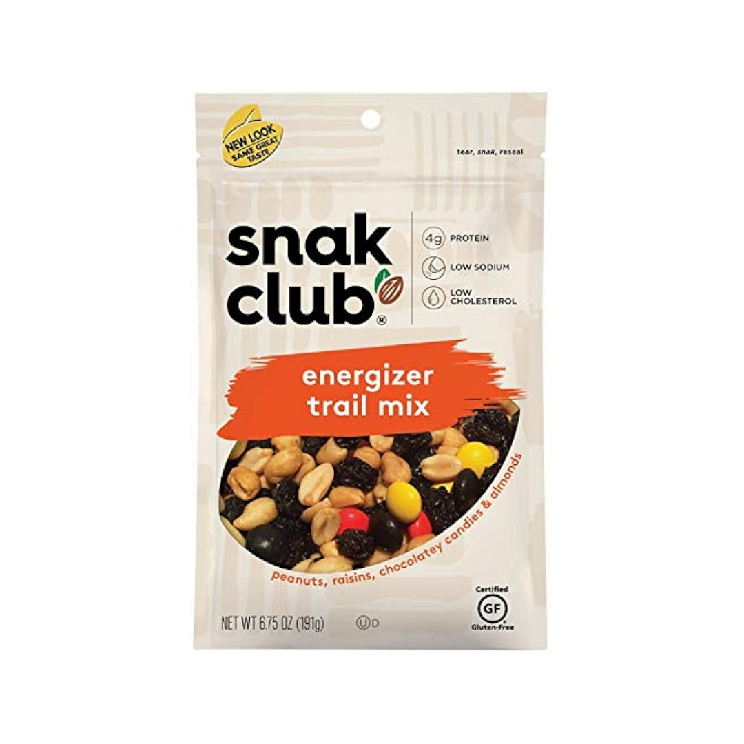 Snack Club Energizer Trail Mix high-protein snack in a 2.75oz packet, featuring mixed nuts and dried fruits, by La Comprita.